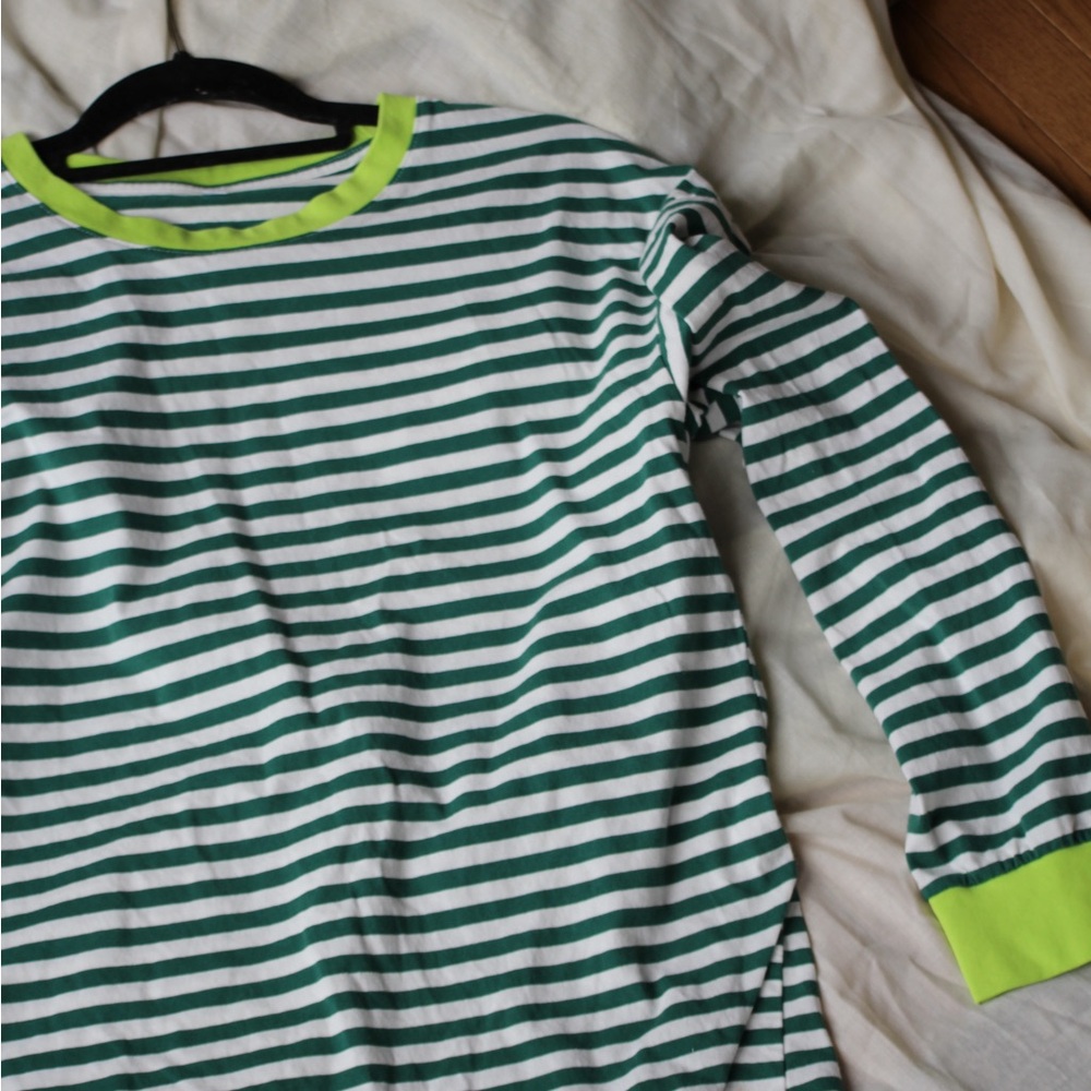 Green and White Striped Long Sleeve Shirt